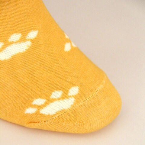 Kedi ve Pati Desenli Kısa Patik Bilek Kadın Çorabı Sarı Renkli