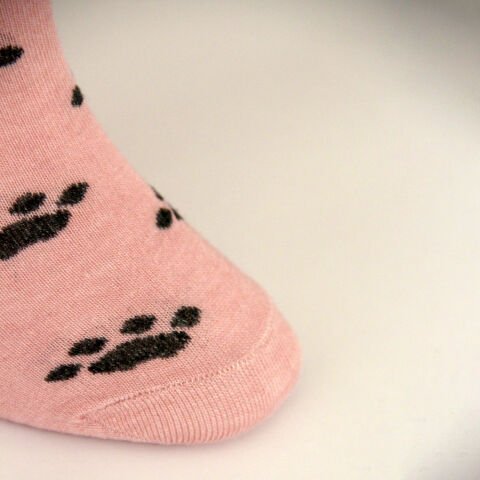 Kedi ve Pati Desenli Kısa Patik Bilek Kadın Çorabı Pembe Renkli