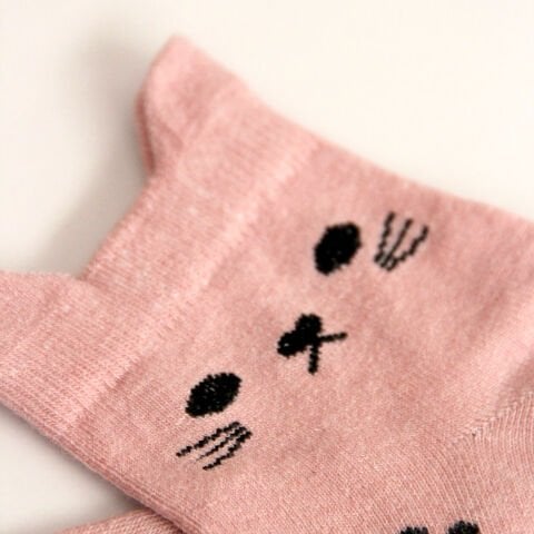 Kedi ve Pati Desenli Kısa Patik Bilek Kadın Çorabı Pembe Renkli