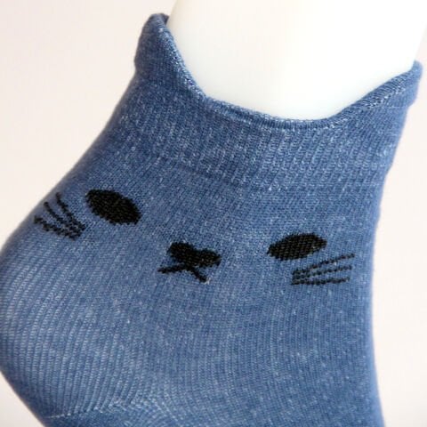 Kedi ve Pati Desenli Kısa Patik Bilek Kadın Çorabı Mavi Renkli