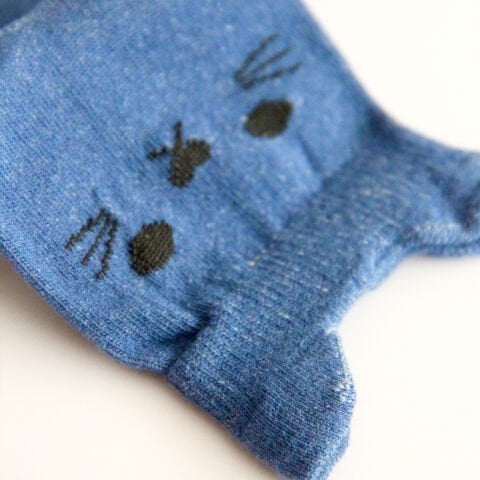 Kedi ve Pati Desenli Kısa Patik Bilek Kadın Çorabı Mavi Renkli