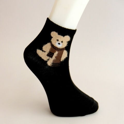 Siyah Renkli Ayı Desenli Patik Kadın Çorabı