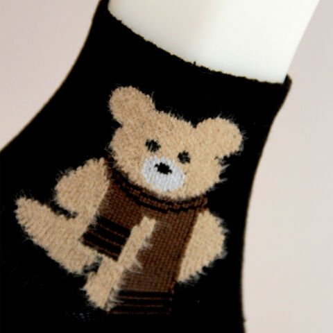 Siyah Renkli Ayı Desenli Patik Kadın Çorabı