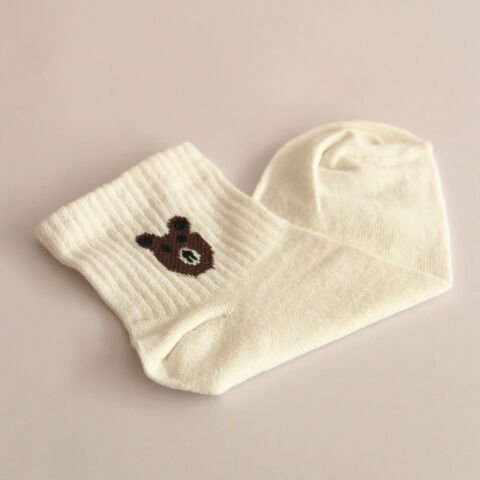 Kırık Beyaz Ayı Desenli Patik Kadın Çorabı