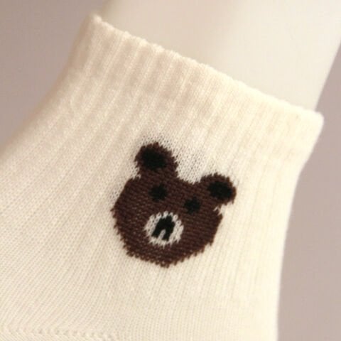 Kırık Beyaz Ayı Desenli Patik Kadın Çorabı