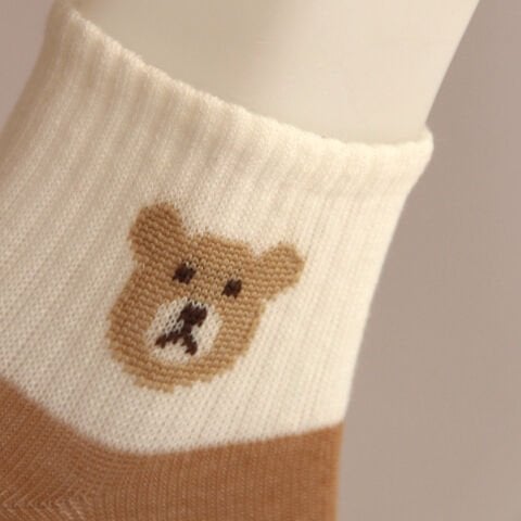 Açık Kahverengi & Kırık Beyaz Ayı Desenli Patik Kadın Çorabı