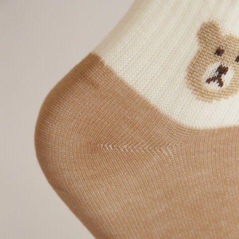 Açık Kahverengi & Kırık Beyaz Ayı Desenli Patik Kadın Çorabı