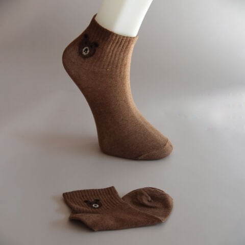 Kahverengi Ayı Desenli Patik Kadın Çorabı