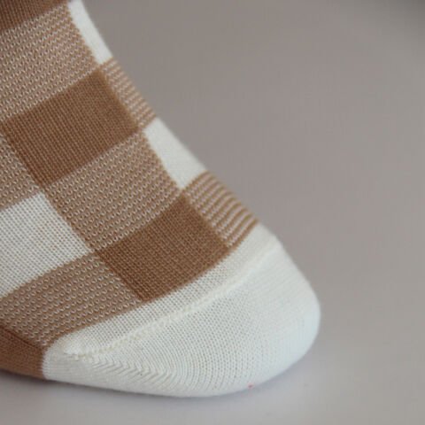 Beyaz Açık Kahverengi Damalı Patik Kadın Çorabı