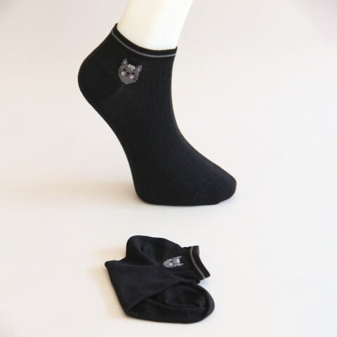 Bambu Dikişsiz Siyah Renkli Emojili Kadın Patik Çorabı