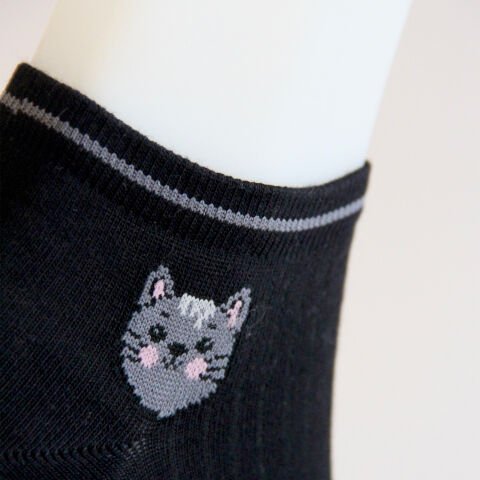 Bambu Dikişsiz Siyah Renkli Emojili Kadın Patik Çorabı