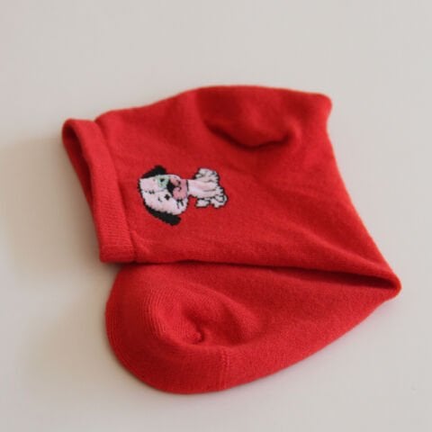 Bambu Dikişsiz Kırmızı Renkli Emojili Kadın Patik Çorabı