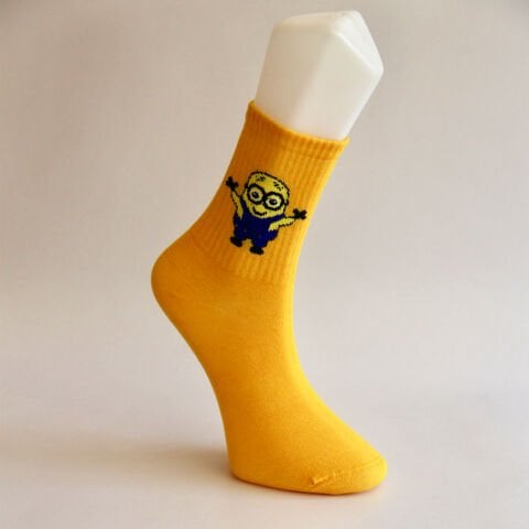 Minions Emojili Unisex Sarı Renkli Uzun Çılgın Çorap