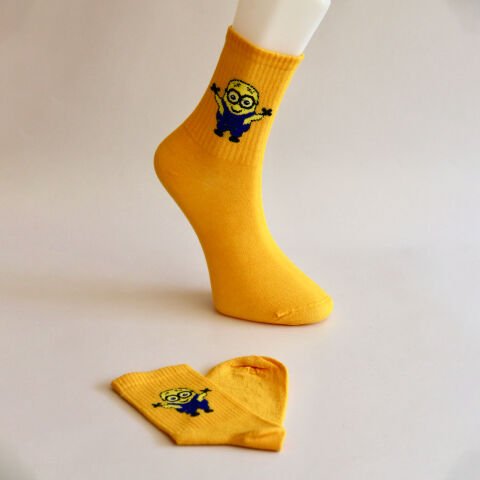 Minions Emojili Unisex Sarı Renkli Uzun Çılgın Çorap