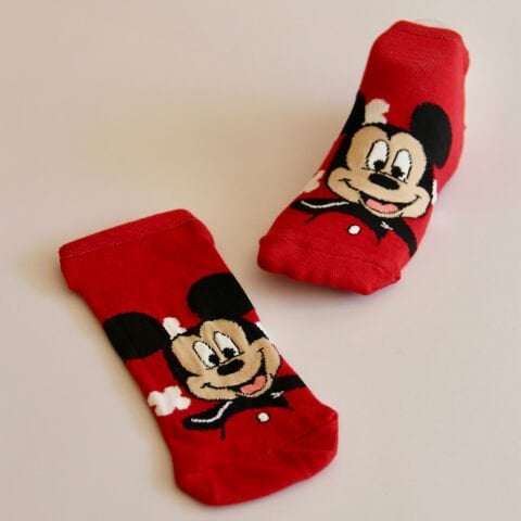 Mickey Mouse Karakterli Unisex Kırmızı Kısa Çorap