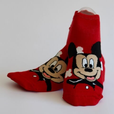 Mickey Mouse Karakterli Unisex Kırmızı Kısa Çorap