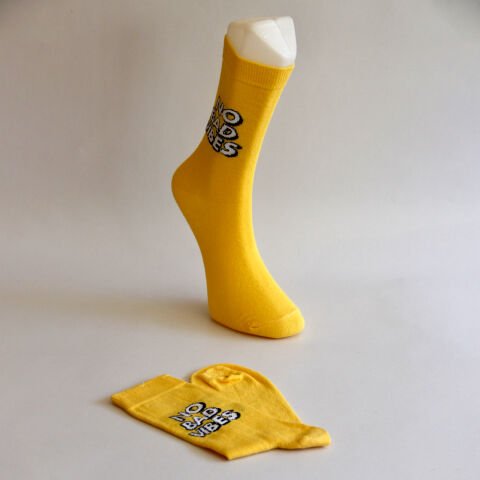 Unisex No Bad Vibes Uzun Sarı Renkli Kolej Tenis Çorap