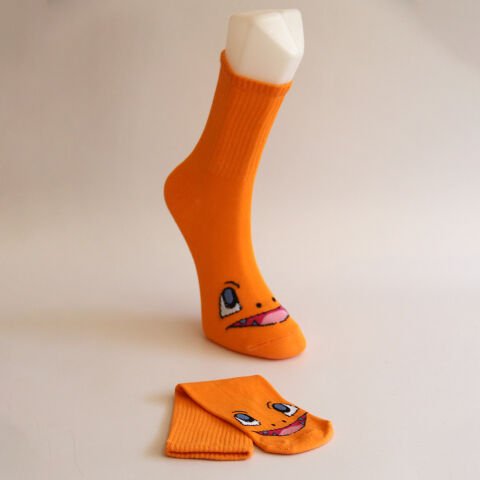 Gülen Yüz Temalı Unisex Turuncu Uzun Çorap