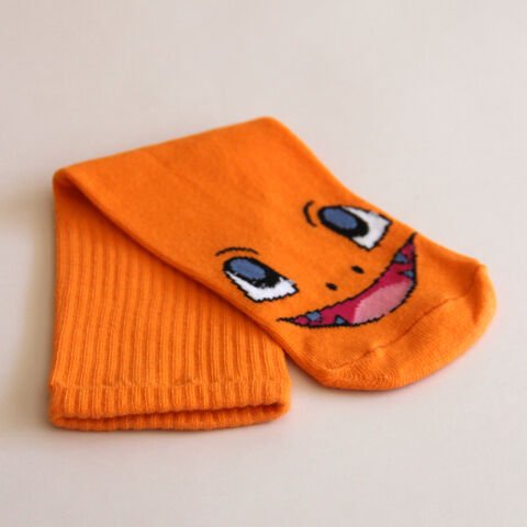 Gülen Yüz Temalı Unisex Turuncu Uzun Çorap