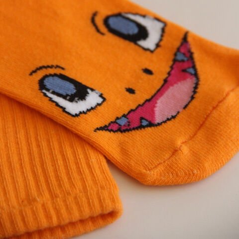 Gülen Yüz Temalı Unisex Turuncu Uzun Çorap