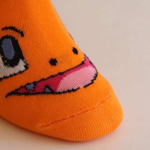 Gülen Yüz Temalı Unisex Turuncu Uzun Çorap