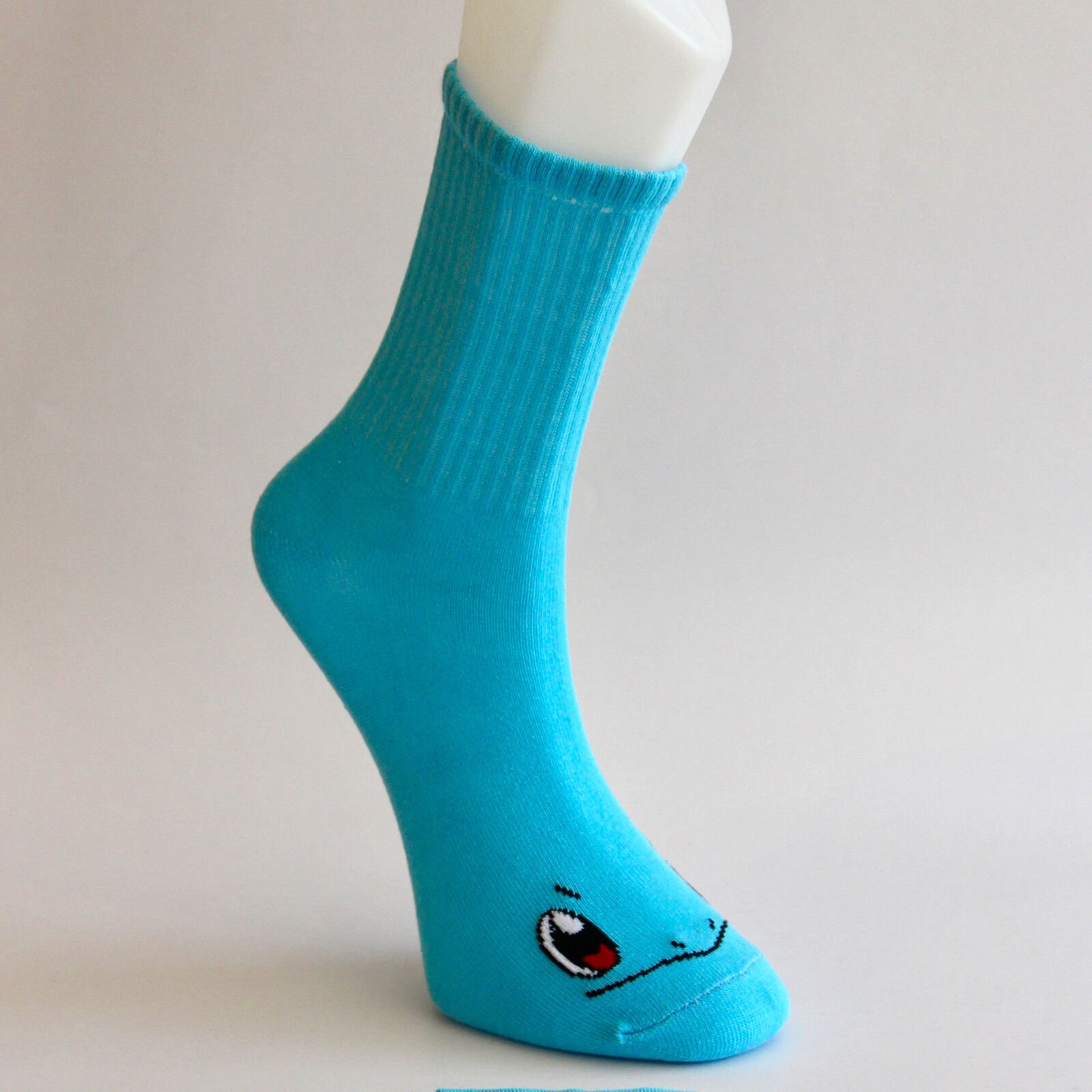 Gülen Yüz Temalı Unisex Turkuaz Renkli Uzun Çorap