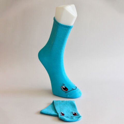 Gülen Yüz Temalı Unisex Turkuaz Renkli Uzun Çorap