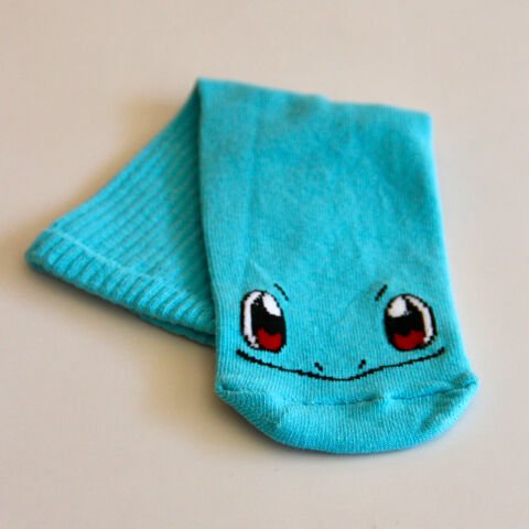 Gülen Yüz Temalı Unisex Turkuaz Renkli Uzun Çorap