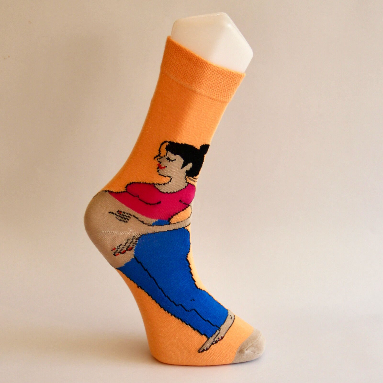 Hamile Kadın Tasarım Desenli Turuncu Unisex Soket Çorap