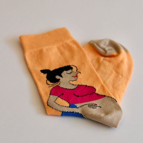 Hamile Kadın Tasarım Desenli Turuncu Unisex Soket Çorap