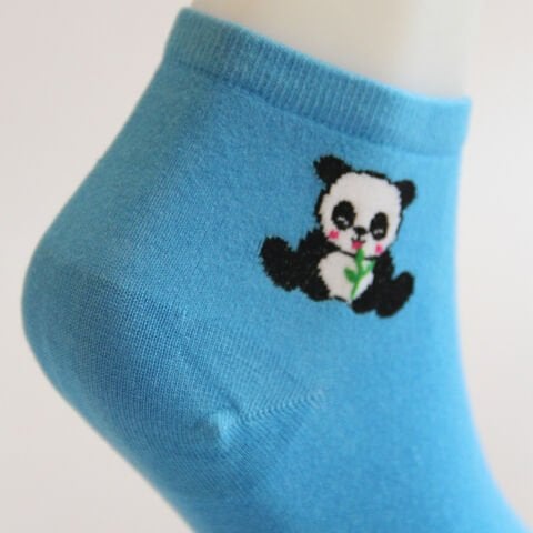 Bambu Dikişsiz Mavi Panda Emojili Kadın Patik Çorabı