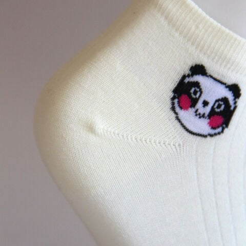 Bambu Dikişsiz Krem Renkli Panda Emojili Kadın Patik Çorabı