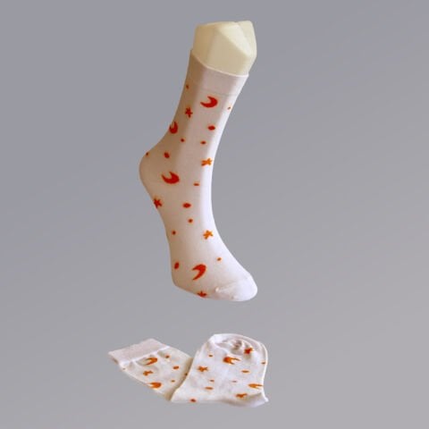 %100 Pamuk Uzun Desenli Dikişsiz Kadın Çorabı – 3\'lü Paket