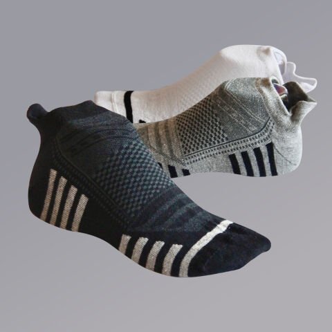 Pamuklu Dikişsiz Çizgili Erkek Patik Çorap 3'lü Paket – Siyah, Beyaz, Gri