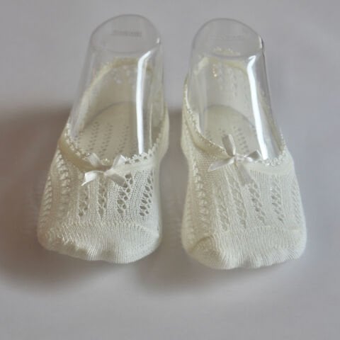 Krem Rengi Kadın Dantel İşlemeli Babet Çorap