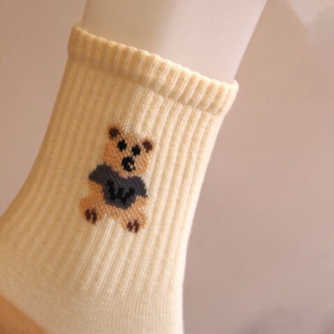 Ayı Desenli Kadın Çorap – Krem