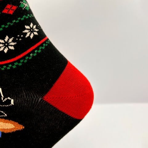 Gözlüklü Geyik Desenli Unisex Yılbaşı Çorabı – Siyah