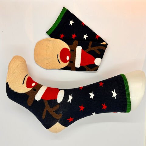 Geyik Desenli Unisex Yılbaşı Çorabı – Mavi