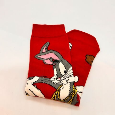 Bugs Bunny Desenli Unisex Çorap – Kırmızı