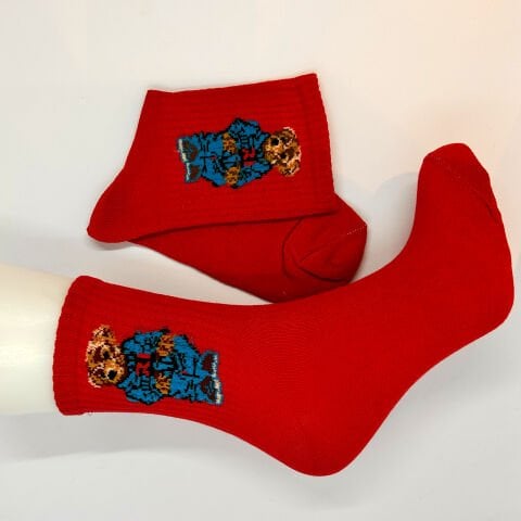 Ayı Desenli Soket Çorap – Kırmızı