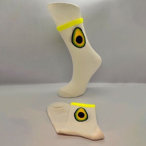 Avakado Desenli One Size Çorap – Beyaz