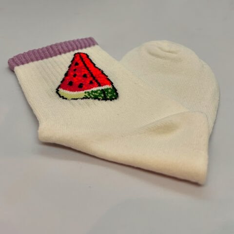 Karpuz Dilimli Desenli One Size Çorap – Beyaz