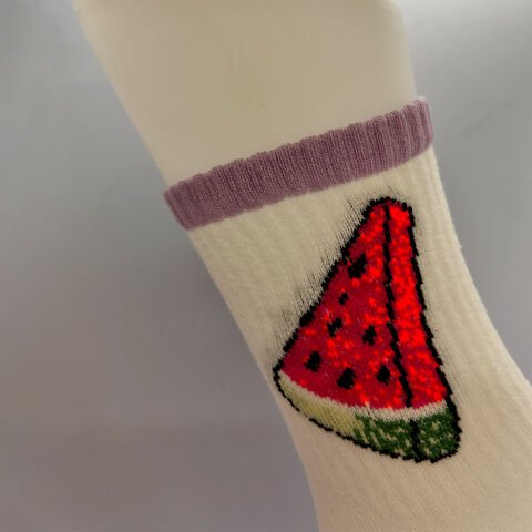 Karpuz Dilimli Desenli One Size Çorap – Beyaz