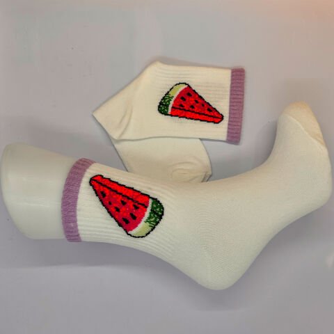 Karpuz Dilimli Desenli One Size Çorap – Beyaz