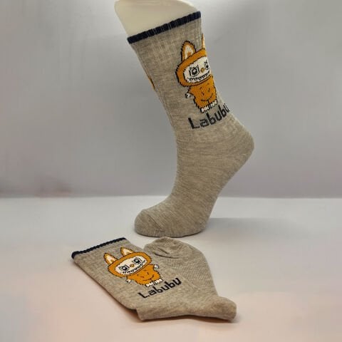 Labubu Karakterli Erkek Çocuk Çorabı – Gri