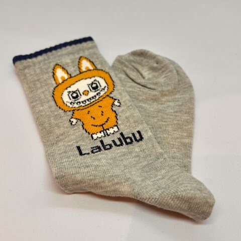 Labubu Karakterli Erkek Çocuk Çorabı – Gri