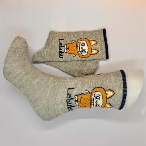 Labubu Karakterli Erkek Çocuk Çorabı – Gri