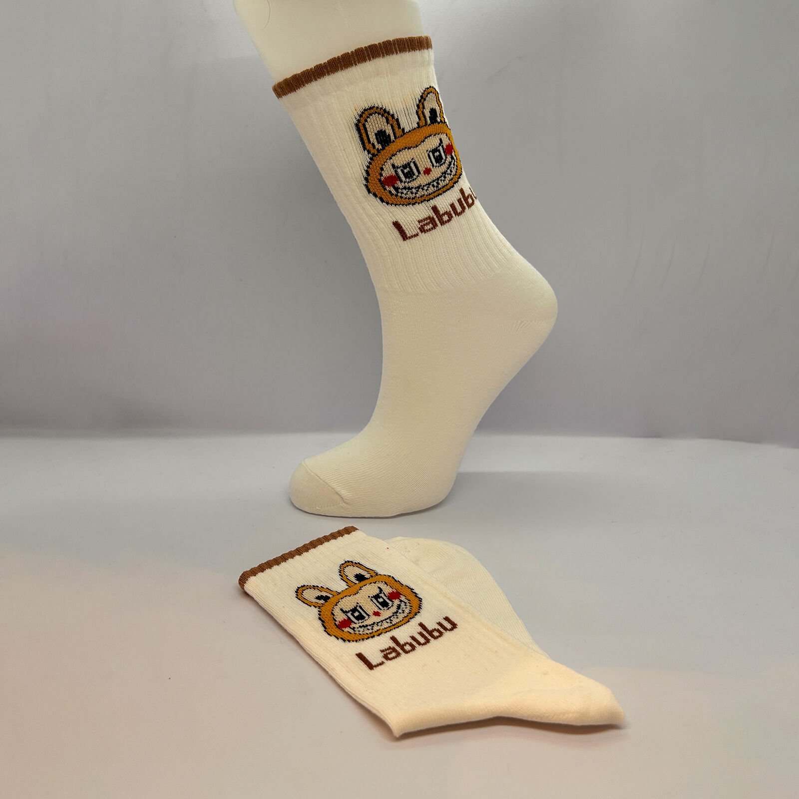 Labubu Karakterli Kız Çocuk Çorabı – Beyaz