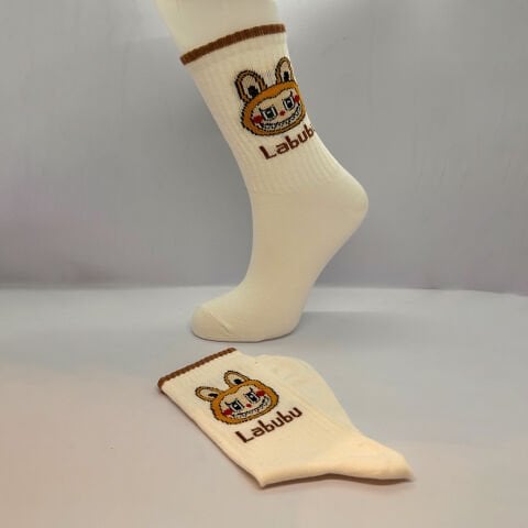 Labubu Karakterli Kız Çocuk Çorabı – Beyaz