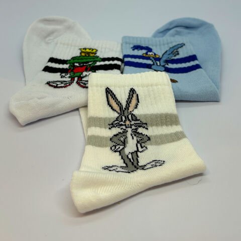 Çizgi Film Karakterli Unisex Çocuk Çorabı 3’lü Takım